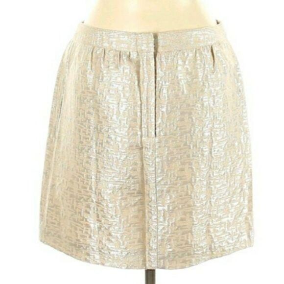 Loft Skirt Womens 10 Retro 60's Wool Mini Cream Gold Brocade Metallic Jackie O - Picture 2 of 10